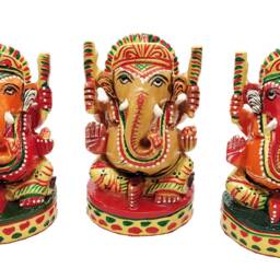 Hand Carved Wooden Ganesha Statue Set, Painted - thumbnail 4