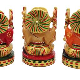 Hand Carved Wooden Ganesha Statue Set, Painted - thumbnail 3