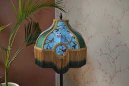 Blue Floral Silk Lampshade With Ombre Rayon Fringe