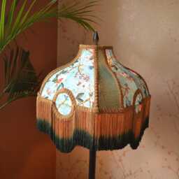Blue Floral Silk Lampshade With Ombre Rayon Fringe - thumbnail 3