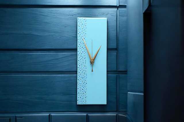 Unique Hand Painted Wall Clock, Blue Rectangle Silent Clock 30cm - image 1