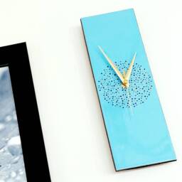 Unique Hand Painted Wall Clock, Blue Rectangle Silent Clock 30cm - thumbnail 3