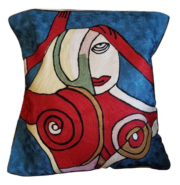 "Silk Embroidery Throw Pillow Cover Modern Abstract Art - 18.5""x18.5" - image 1
