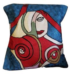 "Silk Embroidery Throw Pillow Cover Modern Abstract Art - 18.5""x18.5" - thumbnail 1
