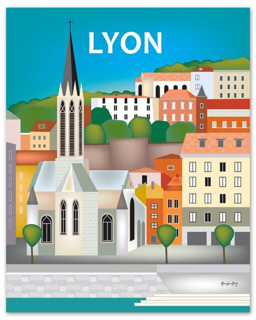 Lyon France Print, Art, French Poster, Art, Canvas, Loose Petals Art Style E8-O-Lyo - image 1