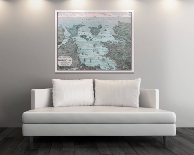 Antique Narragansett Bay Map Print Balloon View, Photo Or Canvas - image 1