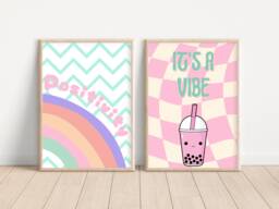 Set Of 2 Teen & Tween Girl Prints. Positivity Rainbow It's A Vibe. Prints For Girls Bedroom Playroom - Prints Only - thumbnail 1