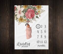 Vintage Floral Milestone Blanket Personalized Monthly Growth Tracker Custom Baby Shower Gift Newborn Nursery