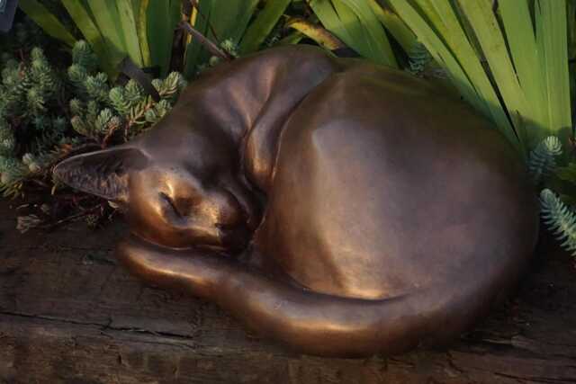 Curled Up Cat Bronze Sculpture in Dark Bronze Patina, By Christine Baxter - image 1