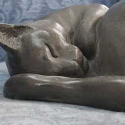Curled Up Cat Bronze Sculpture in Dark Bronze Patina, By Christine Baxter - thumbnail 2