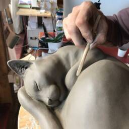 Curled Up Cat Bronze Sculpture in Dark Bronze Patina, By Christine Baxter - thumbnail 3