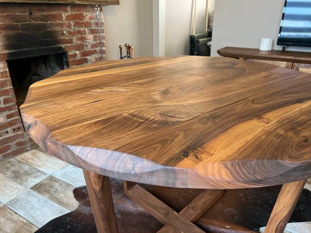 Round Walnut Table - Handmade, Modern Design, Compact, Space-Saving, Multi-Purpose Dining & Work - image 1