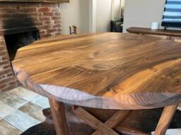 Round Walnut Table - Handmade, Modern Design, Compact, Space-Saving, Multi-Purpose Dining & Work - thumbnail 1