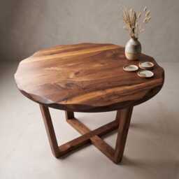 Round Walnut Table - Handmade, Modern Design, Compact, Space-Saving, Multi-Purpose Dining & Work - thumbnail 4