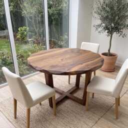 Round Walnut Table - Handmade, Modern Design, Compact, Space-Saving, Multi-Purpose Dining & Work - thumbnail 2