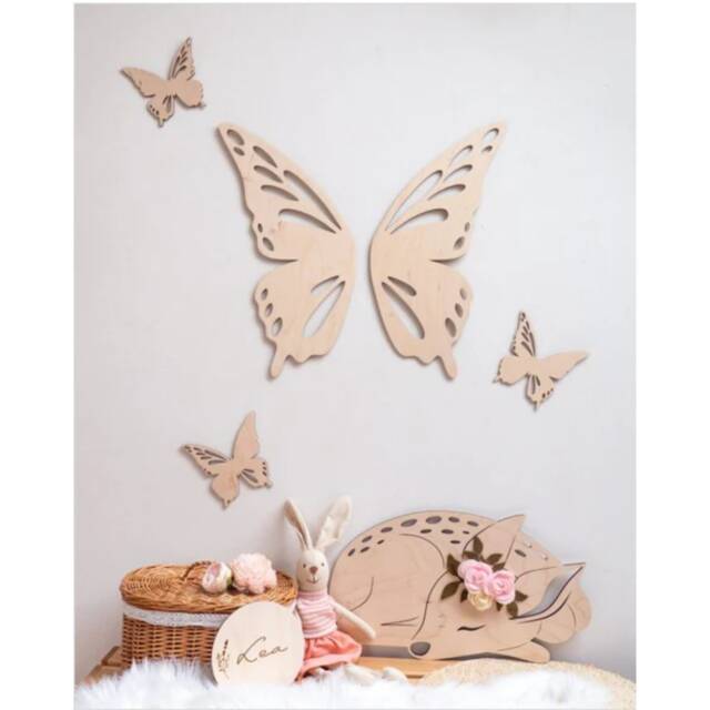 Butterflies Shape Theme Wooden Birchwood Laser Cut Craft Wall Decor - image 1