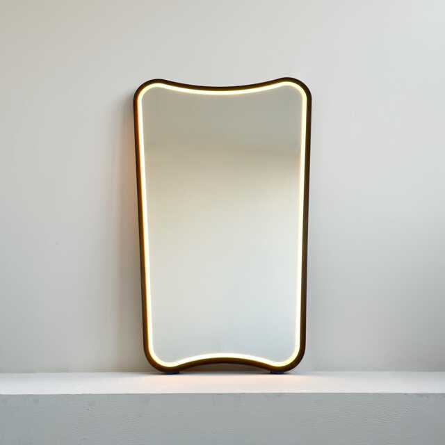 Mid-Century Style Illuminated Wall Mirror With Bronze Patina Full Frame - Vintage N.2 - image 1