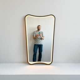 Mid-Century Style Illuminated Wall Mirror With Bronze Patina Full Frame - Vintage N.2 - thumbnail 3