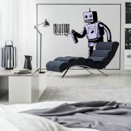 Robot Graffiti Wall Decal - Urban Art With Spray Can & Barcode Cool Removable Vinyl Sticker For Bedroom, Dorm, Or Game Room - thumbnail 3