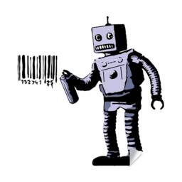 Robot Graffiti Wall Decal - Urban Art With Spray Can & Barcode Cool Removable Vinyl Sticker For Bedroom, Dorm, Or Game Room - thumbnail 2
