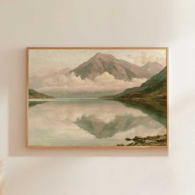 Mountain Lake Poster, Teal Reflection Wall Art, Vintage Landscape Print - image 1