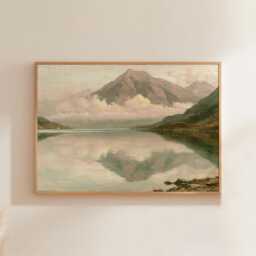 Mountain Lake Poster, Teal Reflection Wall Art, Vintage Landscape Print - thumbnail 1
