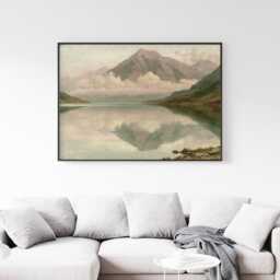 Mountain Lake Poster, Teal Reflection Wall Art, Vintage Landscape Print - thumbnail 2