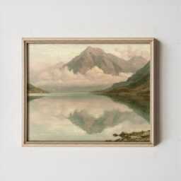 Mountain Lake Poster, Teal Reflection Wall Art, Vintage Landscape Print - thumbnail 4