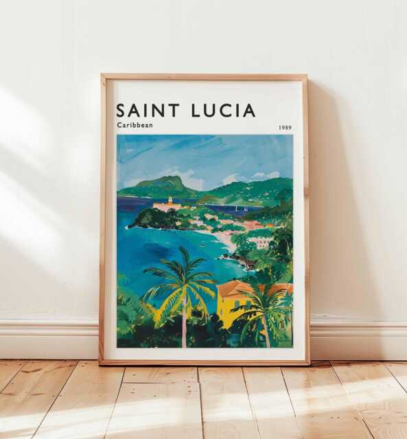 st. Lucia Travel Poster Caribbean Island Art Print, Pitons View - image 1