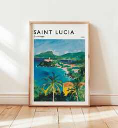 st. Lucia Travel Poster Caribbean Island Art Print, Pitons View - thumbnail 1
