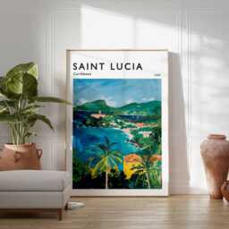 st. Lucia Travel Poster Caribbean Island Art Print, Pitons View - thumbnail 2