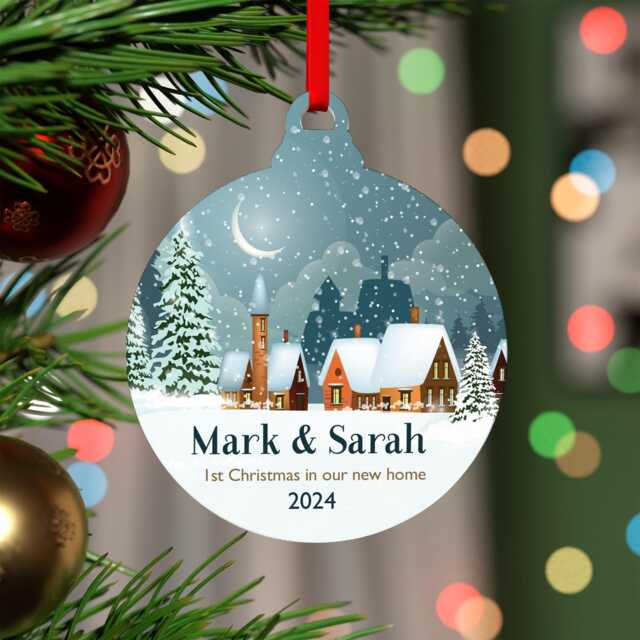 New Home Christmas Ornament, Acrylic 1st in Our Decoration, First Gift, House, Housewarming Gift With Red Bag - image 1