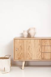 "Scandinavian Sideboard With Sliding Doors & Drawers, Oak, 3 Drawers ""Mint" - thumbnail 1