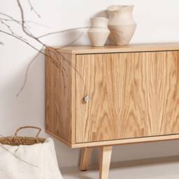"Scandinavian Sideboard With Sliding Doors & Drawers, Oak, 3 Drawers ""Mint" - thumbnail 3