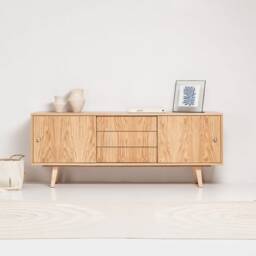 "Scandinavian Sideboard With Sliding Doors & Drawers, Oak, 3 Drawers ""Mint" - thumbnail 2