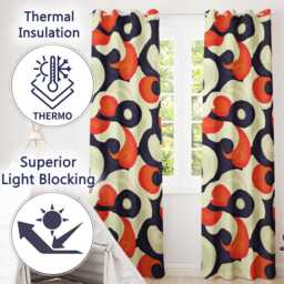 Abstract Swirl Shapes Bold Contrast Seamless Pattern Readymade Eyelet Ring Top Thermal 100% Blackout Curtains - thumbnail 3