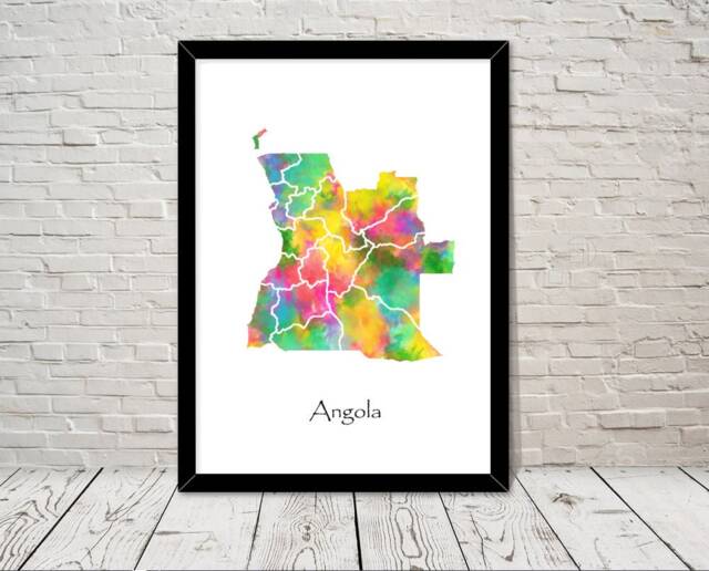 Angola Print Watercolour Illustration Map Art Abstract Home Decor Giclee Office Wall Room