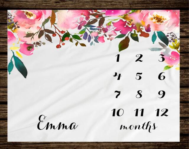 Baby Milestone Blanket Month Watch Me Grow Growth Tracker Fleece Shower Personalize Newborn Gift - image 1