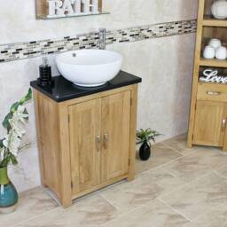 Solid Oak Bathroom Vanity Unit - Black Quartz Top Ceramic Basin Choice 310Bqcbc - thumbnail 3