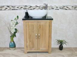 Solid Oak Bathroom Vanity Unit - Black Quartz Top Ceramic Basin Choice 310Bqcbc