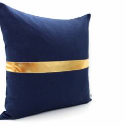 Navy Blue & Gold Lumbar Colorblock Pillow Cover, Metalic Stripe in Gold, Silver Or Copper - thumbnail 3