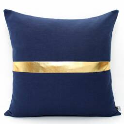 Navy Blue & Gold Lumbar Colorblock Pillow Cover, Metalic Stripe in Gold, Silver Or Copper - thumbnail 2