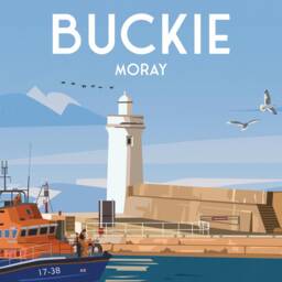 Buckie Moray Print - Lighthouse Pier Harbour Lifeboat Travel Poster - thumbnail 2