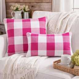 Pink Cotton, Plaid Pattern, Contemporary Throw Pillow Cover/Euro Sham - thumbnail 3
