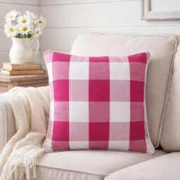 Pink Cotton, Plaid Pattern, Contemporary Throw Pillow Cover/Euro Sham - thumbnail 1