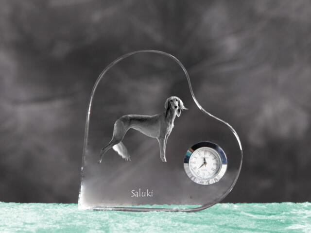Saluki - Crystal Clock in The Shape Of A Heart With Image Pure-Bred Dog - image 1