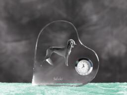 Saluki - Crystal Clock in The Shape Of A Heart With Image Pure-Bred Dog - thumbnail 1