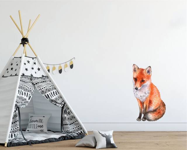 Watercolor Fox Wall Decal Scandinavian Nursery Art - 14.5x23 Inches - image 1