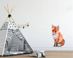 Watercolor Fox Wall Decal Scandinavian Nursery Art - 14.5x23 Inches