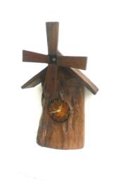 "Natural Teak Wood Carving Windmill Clock Carved Wall Hanging Home Art Decor Handmade Rustic Driftwood 10.75"" X 9"" 3"